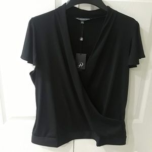 Adrianna Papell black faux wrap top, sz Large
